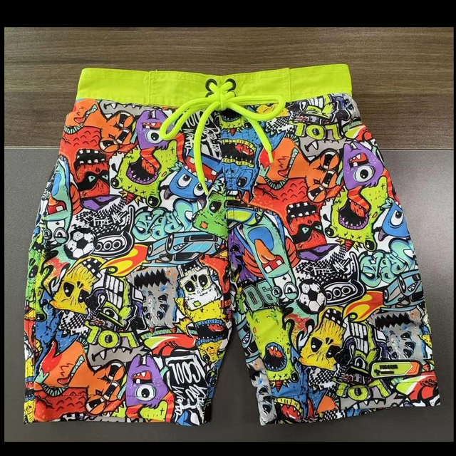 Calções de banho masculinos com cintura sólida AOP e trajes de banho para praia
