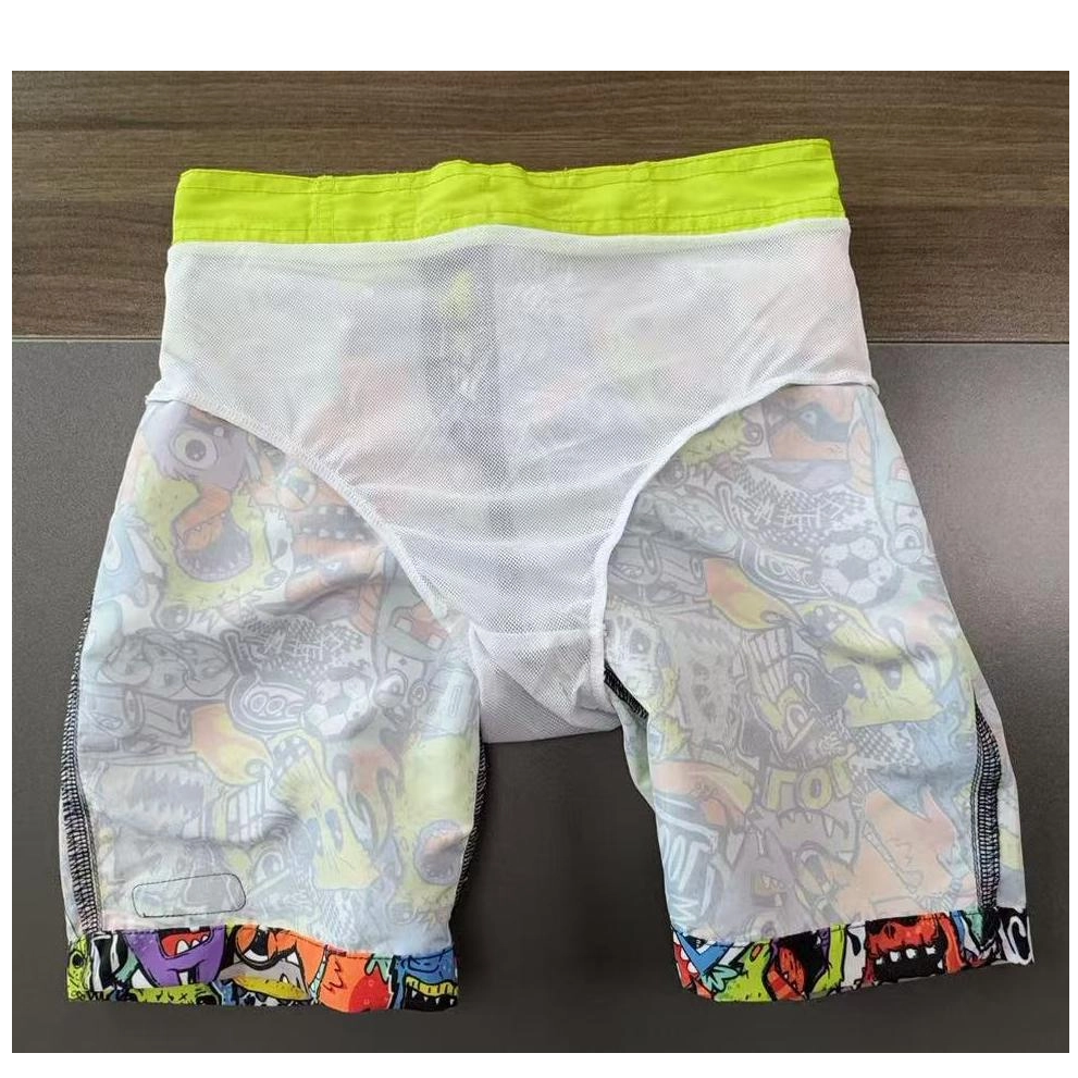 Calções de banho masculinos com cintura sólida AOP e trajes de banho para praia