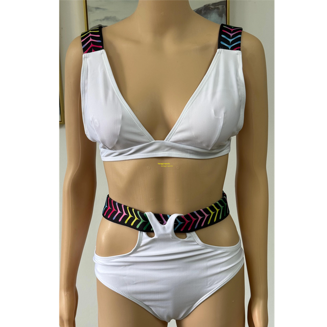 Biquíni feminino, maiô de duas peças, roupa de praia, decote em V, pedidos OEM aceitos