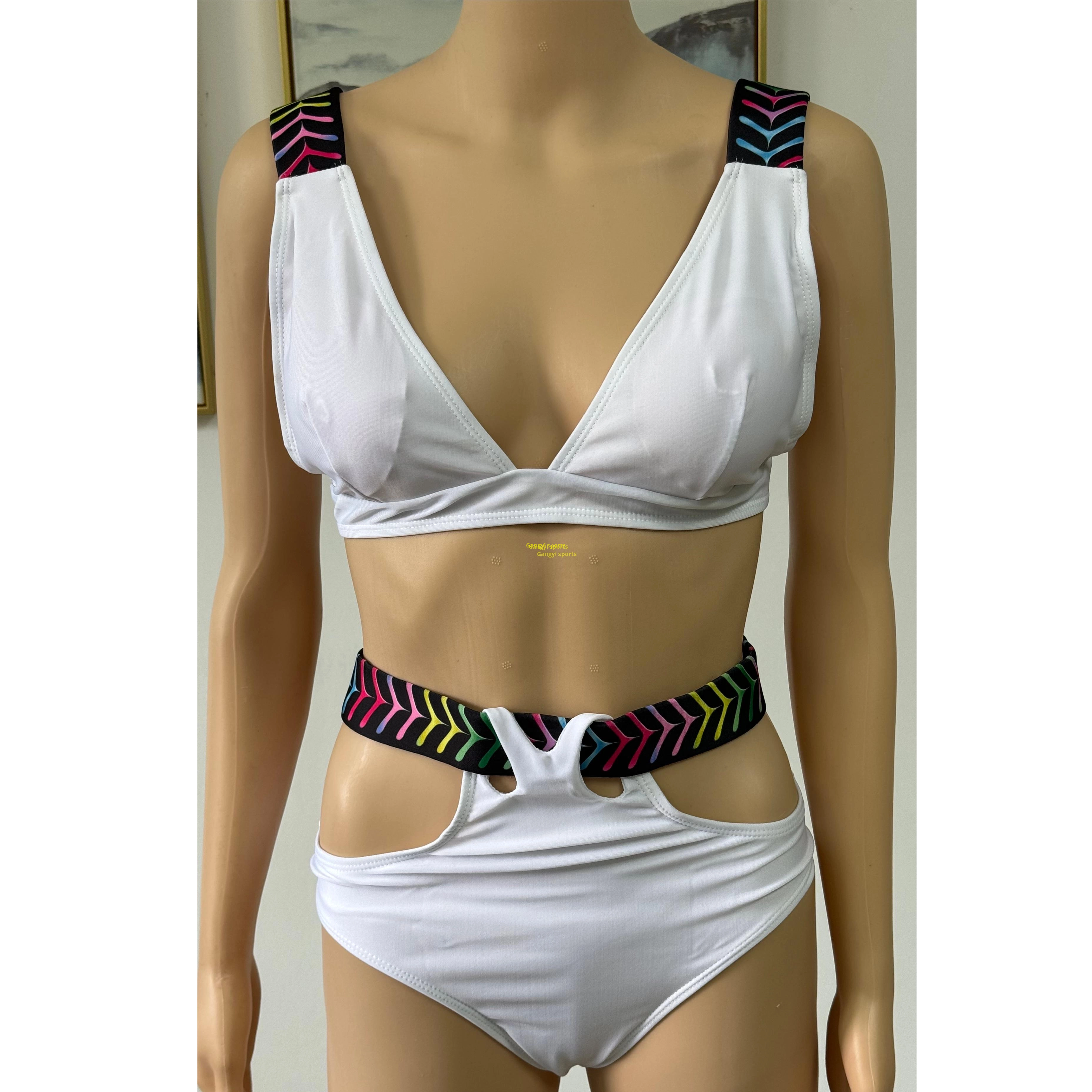 Biquíni feminino, maiô de duas peças, roupa de praia, decote em V, pedidos OEM aceitos