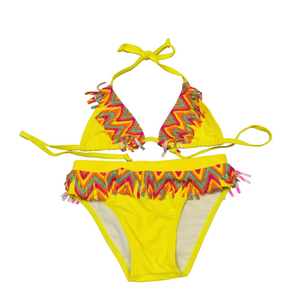 Biquíni para meninas, maiô de duas peças, roupa de banho infantil com babados, personalizado disponível, pedidos oem aceitos