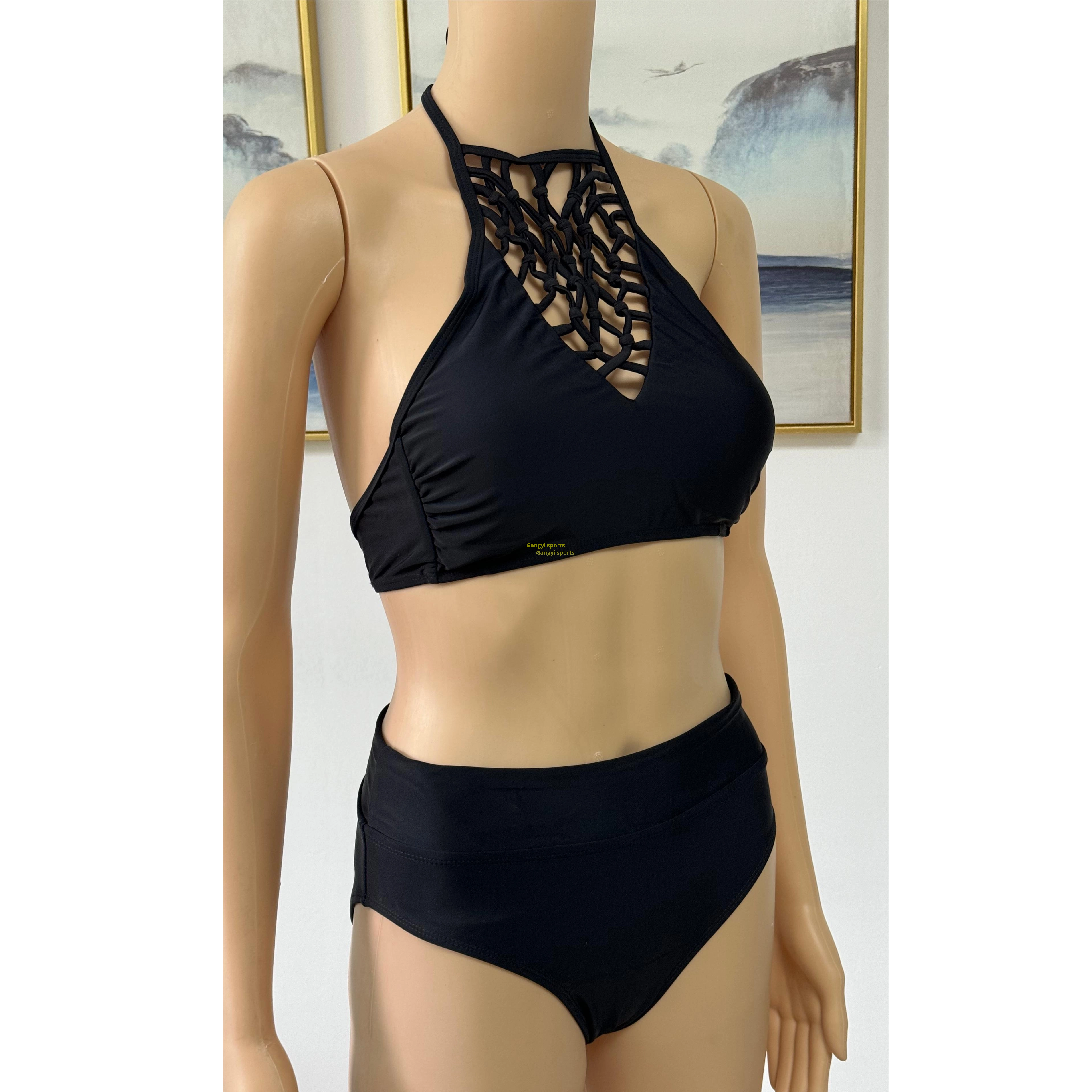 Biquíni feminino, maiô de duas peças, roupa de praia, malha, frente, sólido, pedidos oem aceitos