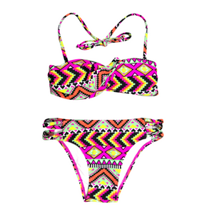 Biquíni feminino de duas peças, roupa de banho para meninas, maiô infantil com top bandeau personalizado disponível, pedidos oem aceitos