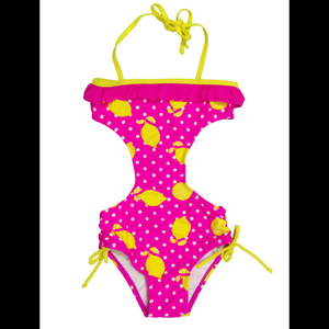 Maiô infantil para meninas com estampa completa e decote em renda Pedidos OEM aceitos