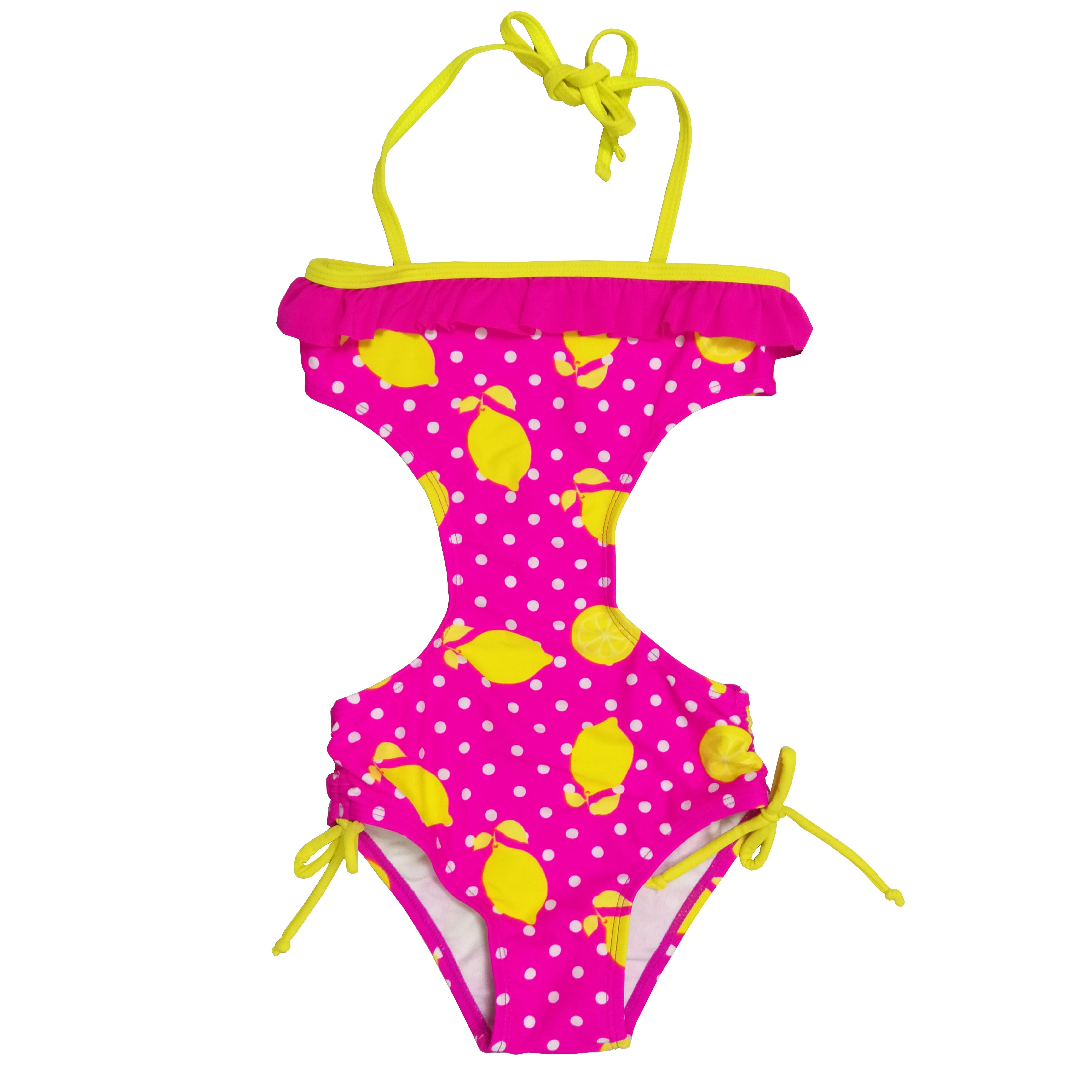 Maiô infantil para meninas com estampa completa e decote em renda Pedidos OEM aceitos