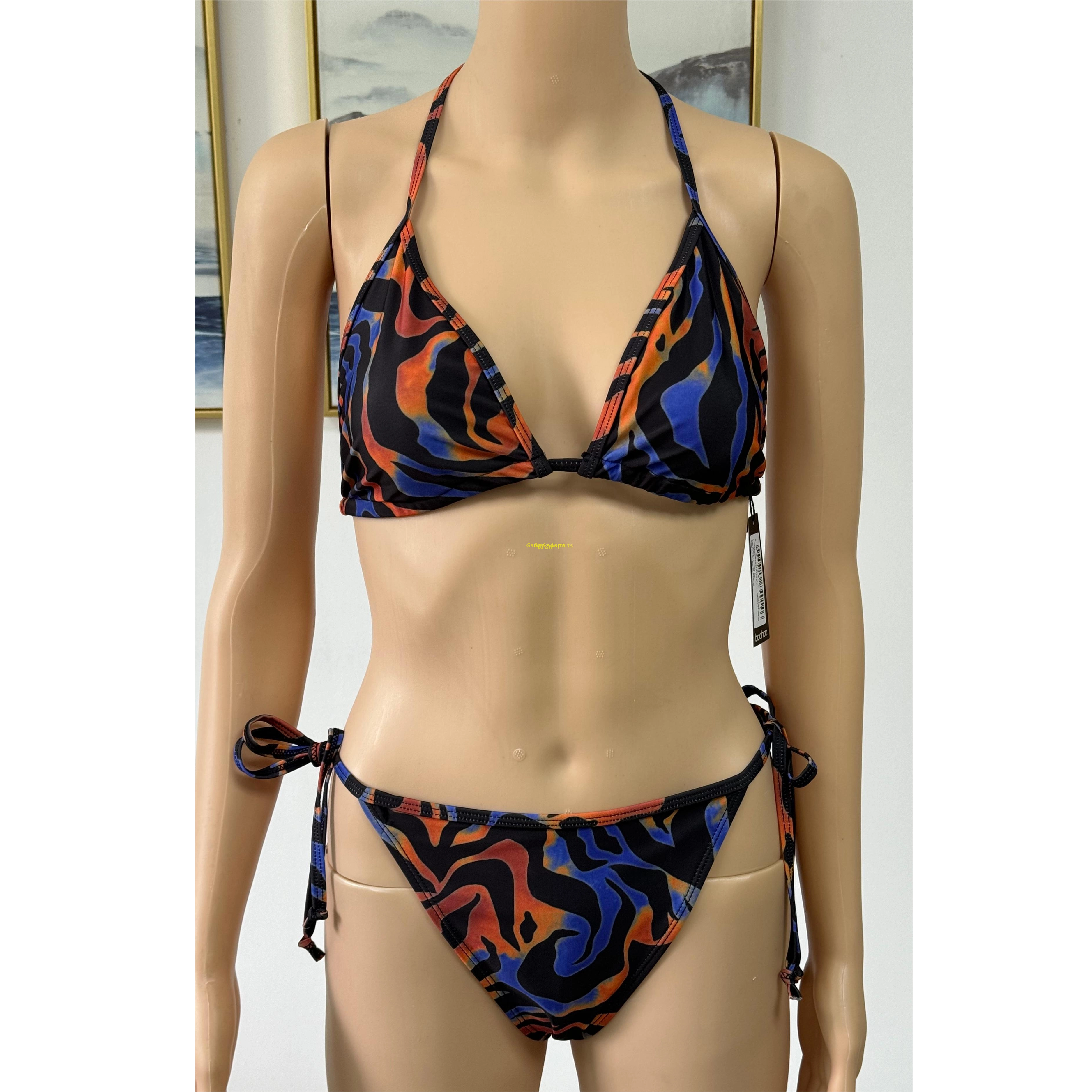 Maiô de biquíni feminino de duas peças, roupa de praia com pedidos OEM AOP aceitos