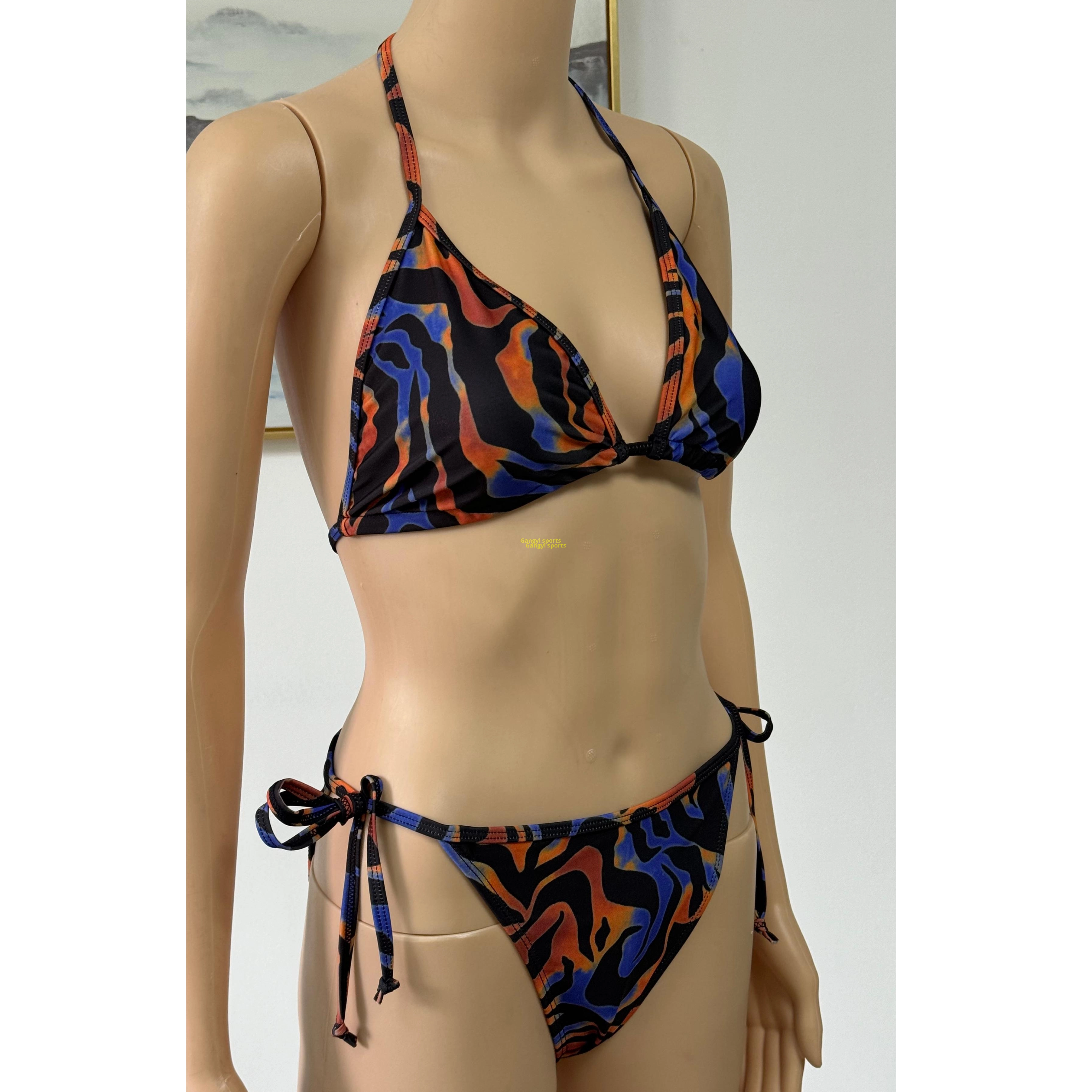 Maiô de biquíni feminino de duas peças, roupa de praia com pedidos OEM AOP aceitos