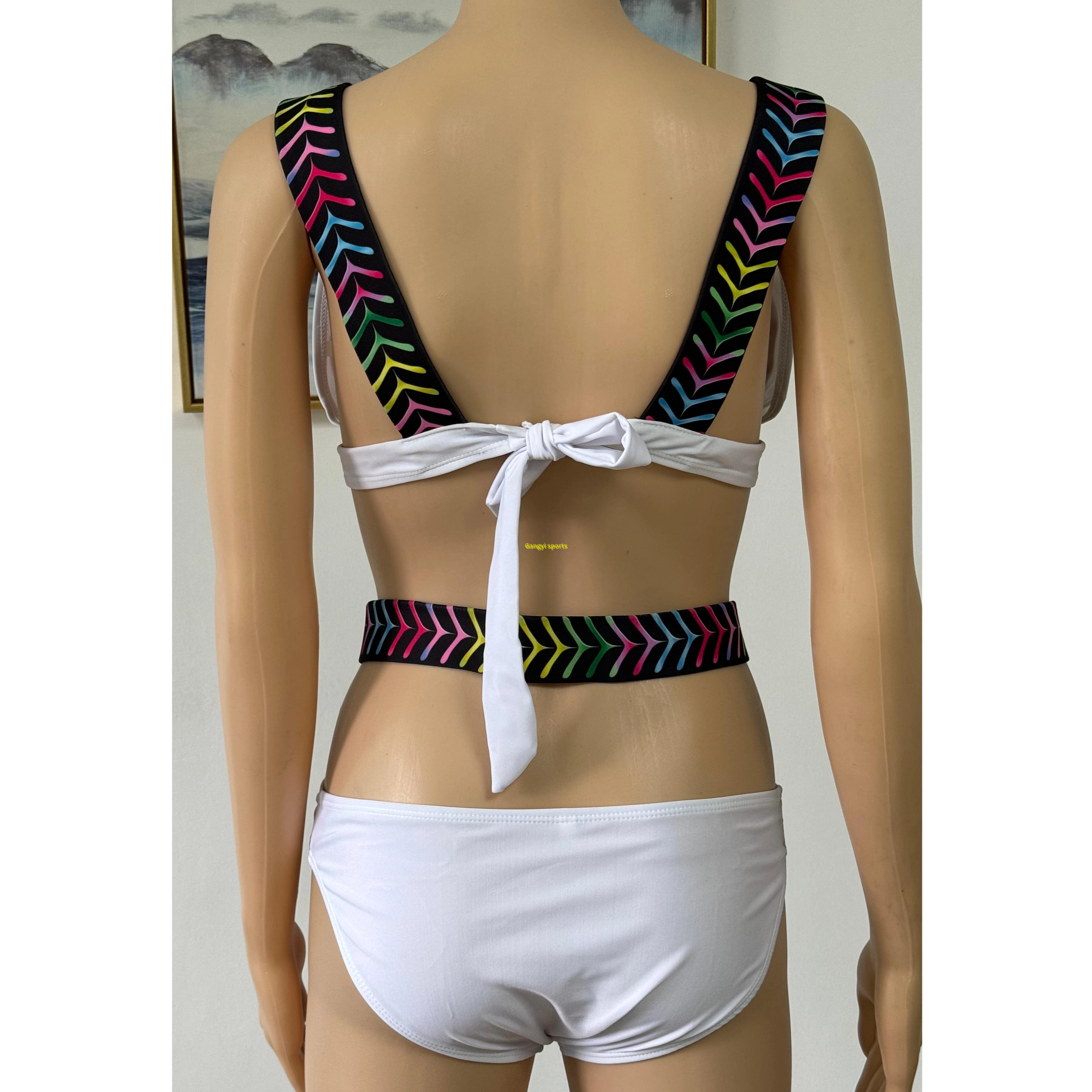 Biquíni feminino, maiô de duas peças, roupa de praia, decote em V, pedidos OEM aceitos