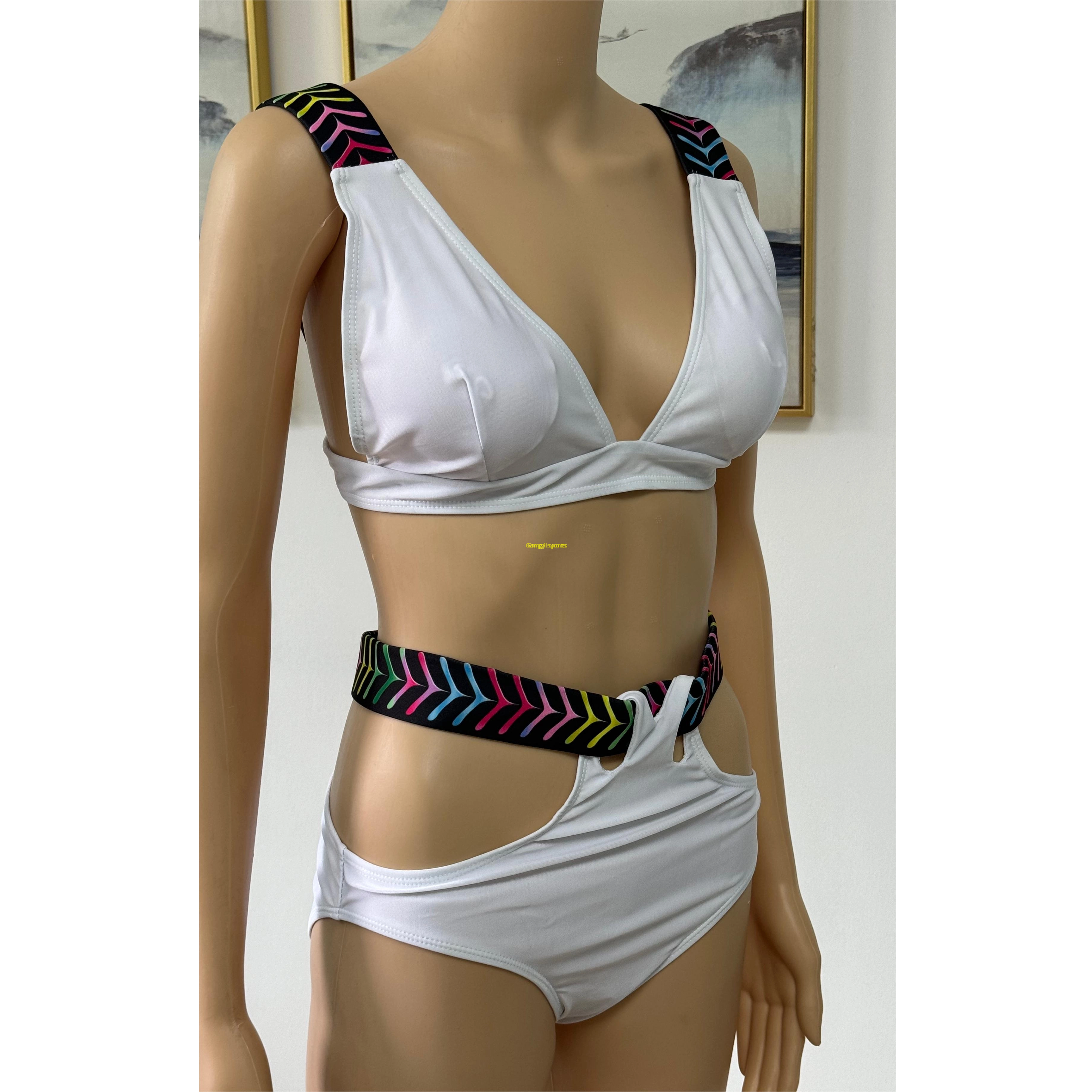 Biquíni feminino, maiô de duas peças, roupa de praia, decote em V, pedidos OEM aceitos