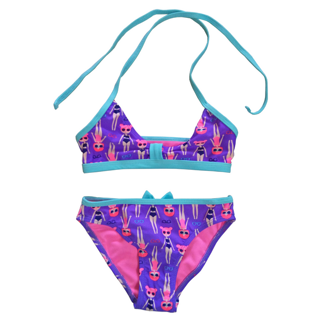 Biquíni para meninas, maiô de duas peças para meninas, roupa de banho infantil com AOP/ARCO personalizado disponível, pedidos OEM aceitos